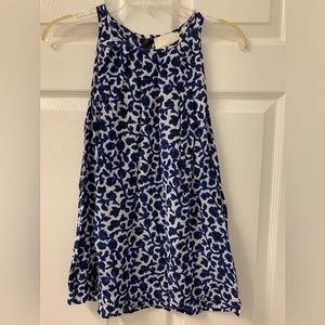 CYNTHIA ROWLEY 100% Silk Blue and White Sleeveless High Neck Blouse Size Small